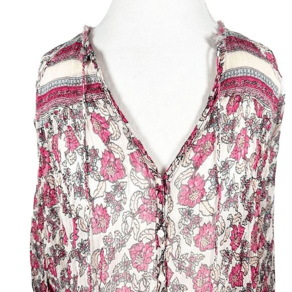 Free People Sheer Peasant Top Floral Oversized Romantic Boho Shirt Size XS - Picture 7 of 8